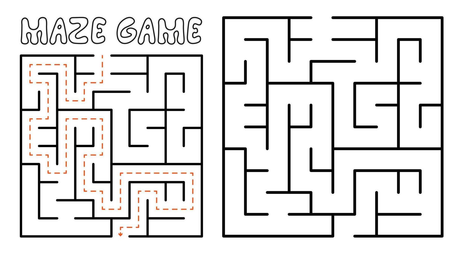 Maze game for kids. Maze puzzle with solution vector