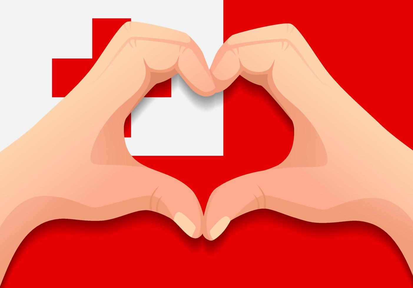 tonga, bandera, y, mano, forma corazón vector