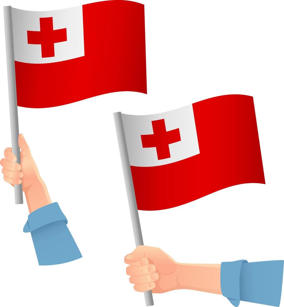 tonga, bandera, en, mano, icono vector