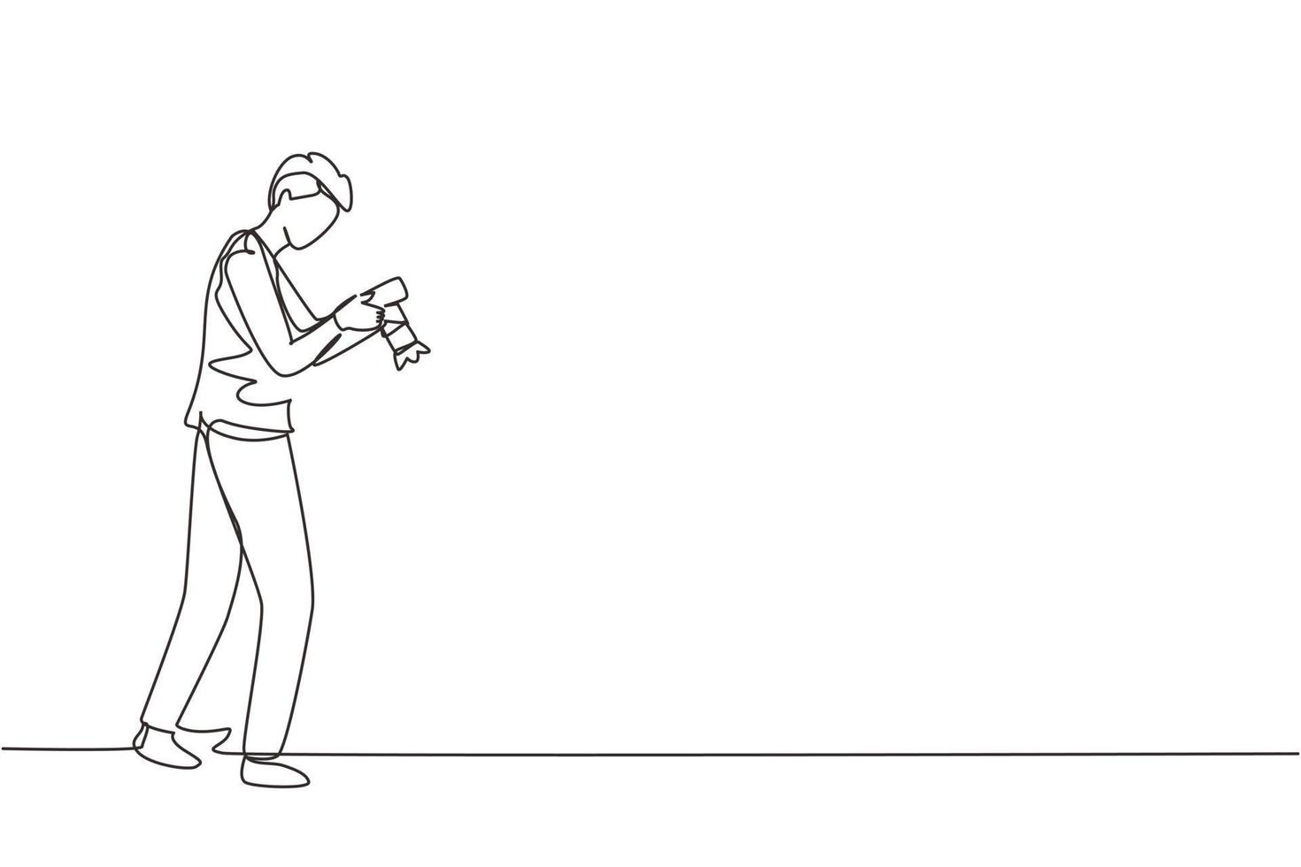 Continuous one line drawing photographers or paparazzi taking photo with digital cameras with angles. Journalists or reporters checking pictures. Single line draw design vector graphic illustration