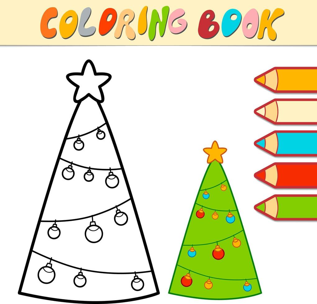 Coloring book or Coloring page for kids. Christmas tree black and white vector