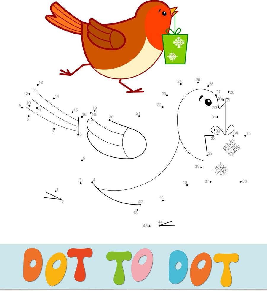 Dot to dot Christmas puzzle. Connect dots game. Bird vector illustration