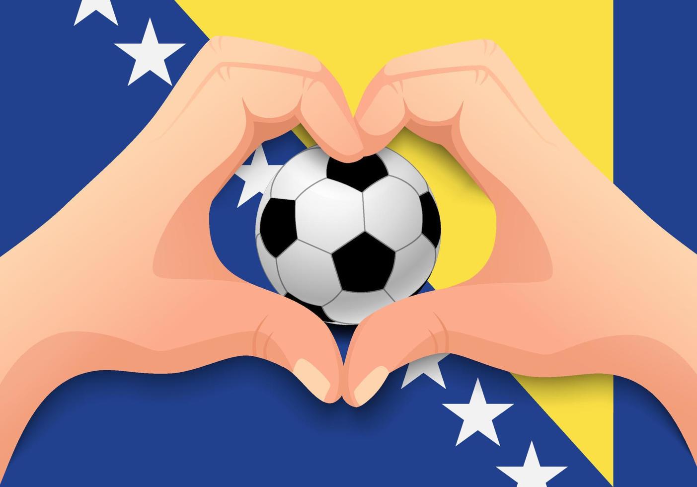 bosnia y herzegovina balón de fútbol y mano en forma de corazón vector