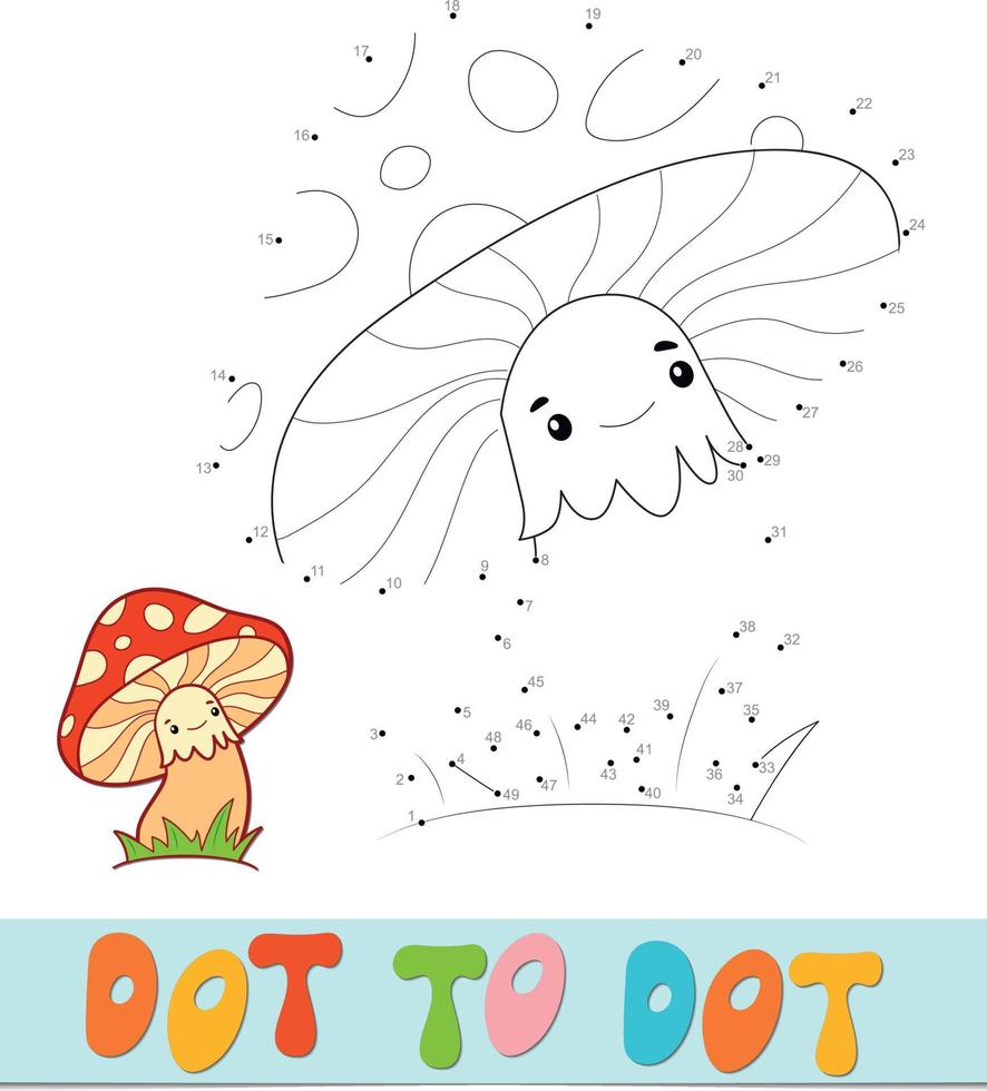 Dot to dot puzzle. Connect dots game. mushroom vector illustration