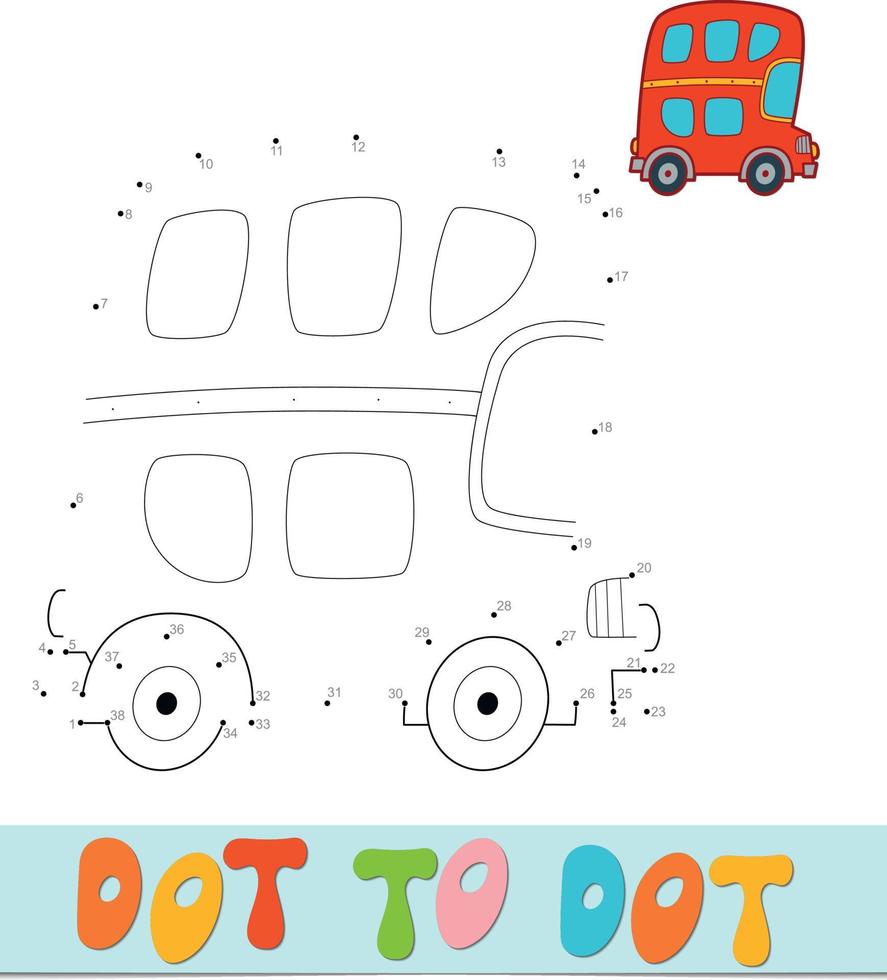 rompecabezas de punto a punto. juego de conectar puntos. ilustración vectorial de autobús vector