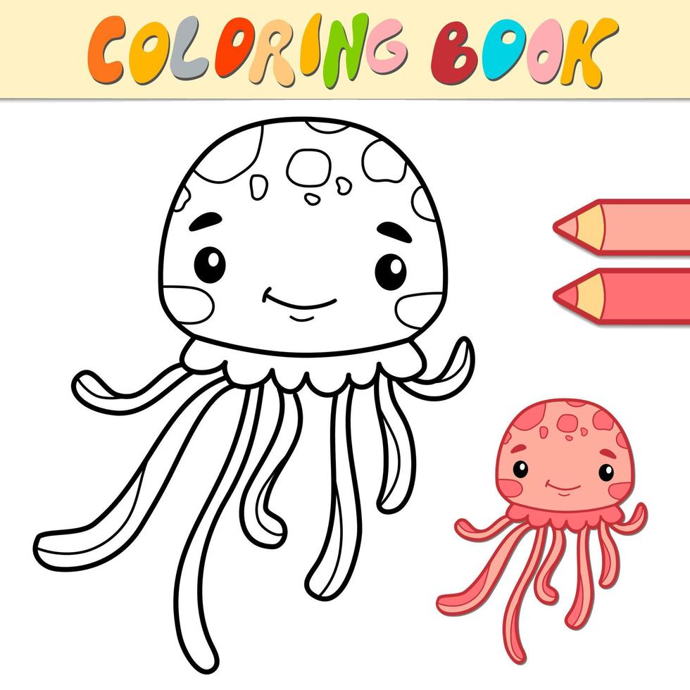 libro de colorear o página para niños. vector de medusas en blanco y negro