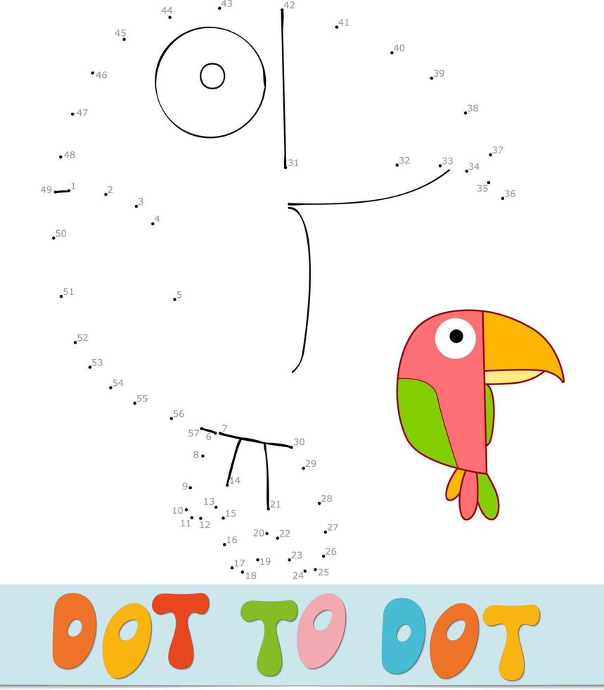Dot to dot puzzle for children. Connect dots game. Parrot vector illustration