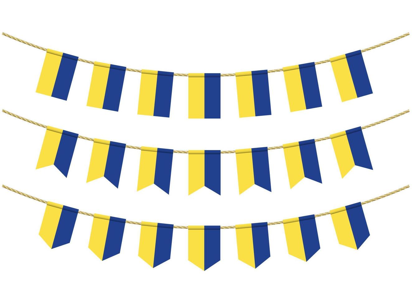 Bandera de Ucrania en las cuerdas sobre fondo blanco. conjunto de banderas patrióticas del empavesado. decoración del empavesado de la bandera de ucrania vector