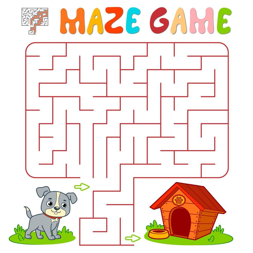 juego de rompecabezas de laberinto para niños. juego de laberinto o laberinto con perro. vector