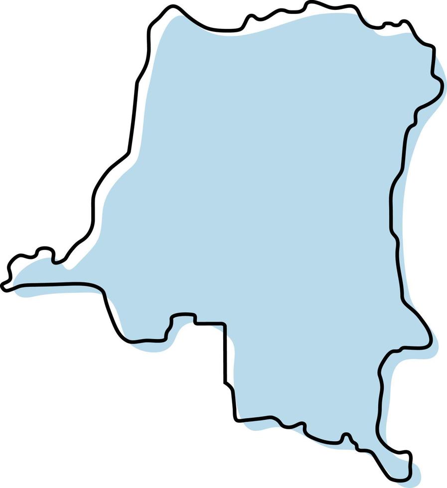 Stylized simple outline map of Democratic Republic of the Congo icon. Blue sketch map of Democratic Republic of the Congo vector illustration