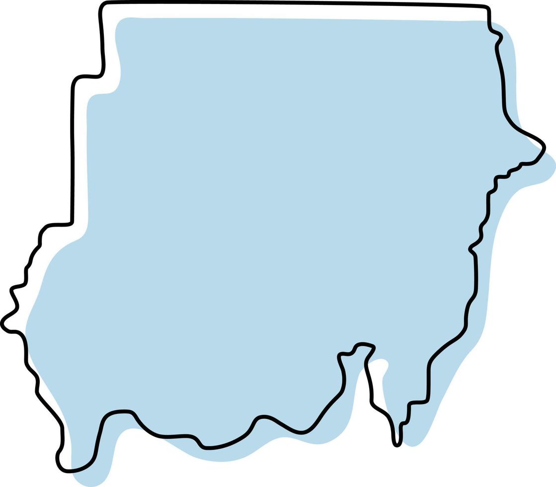 Stylized simple outline map of Sudan icon. Blue sketch map of Sudan vector illustration