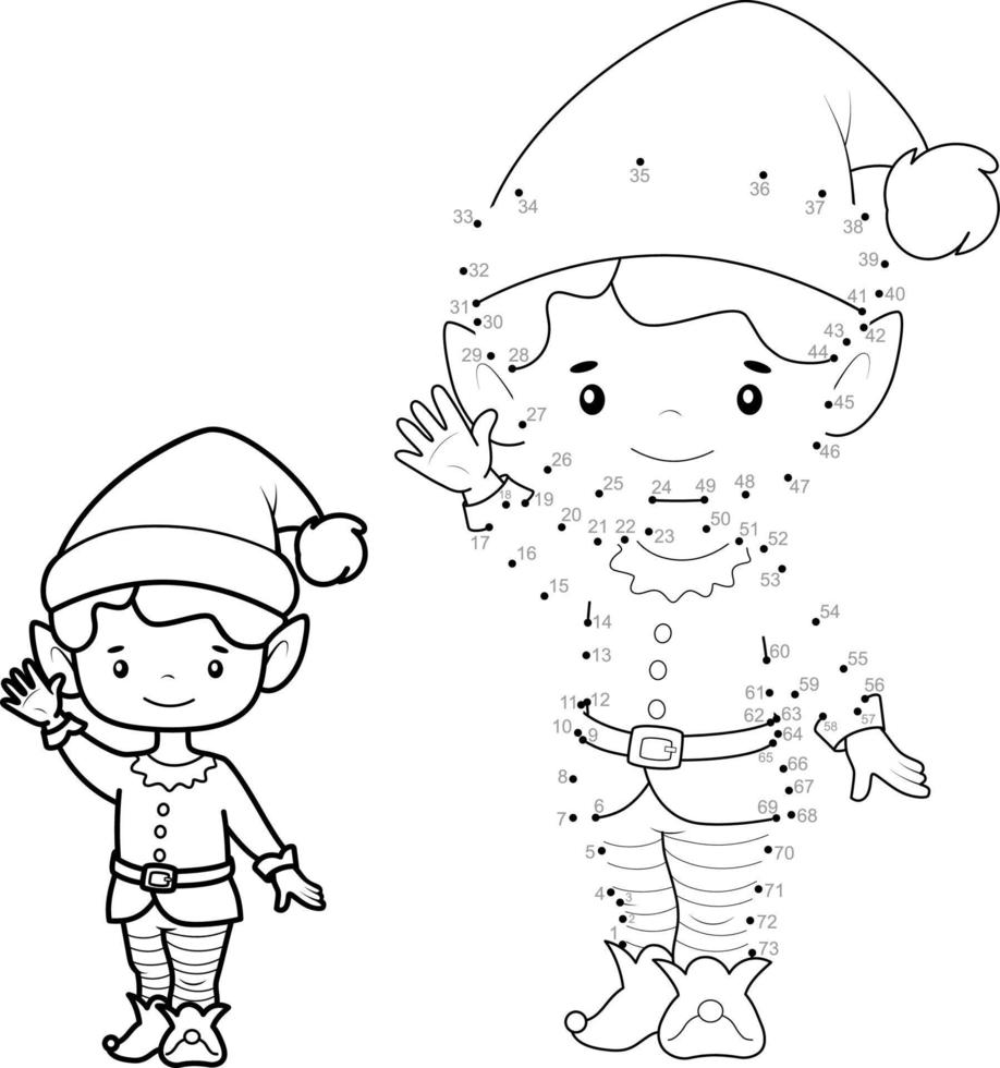 Dot to dot Christmas puzzle for children. Connect dots game. Christmas elf vector