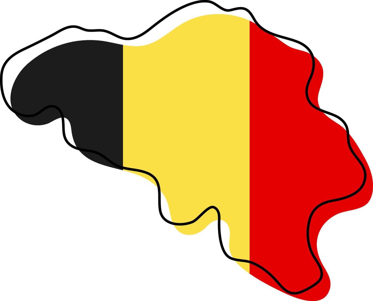 Stylized outline map of Belgium with national flag icon. Flag color map of Belgium vector illustration.