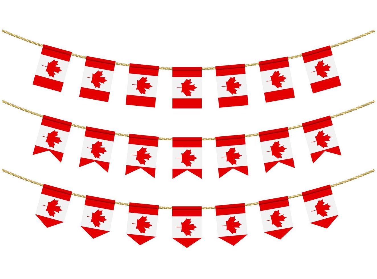 Canada flag on the ropes on white background. Set of Patriotic bunting flags. Bunting decoration of Canada flag vector