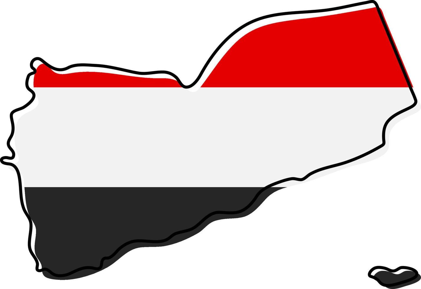Stylized outline map of Yemen with national flag icon. Flag color map of Yemen vector illustration.