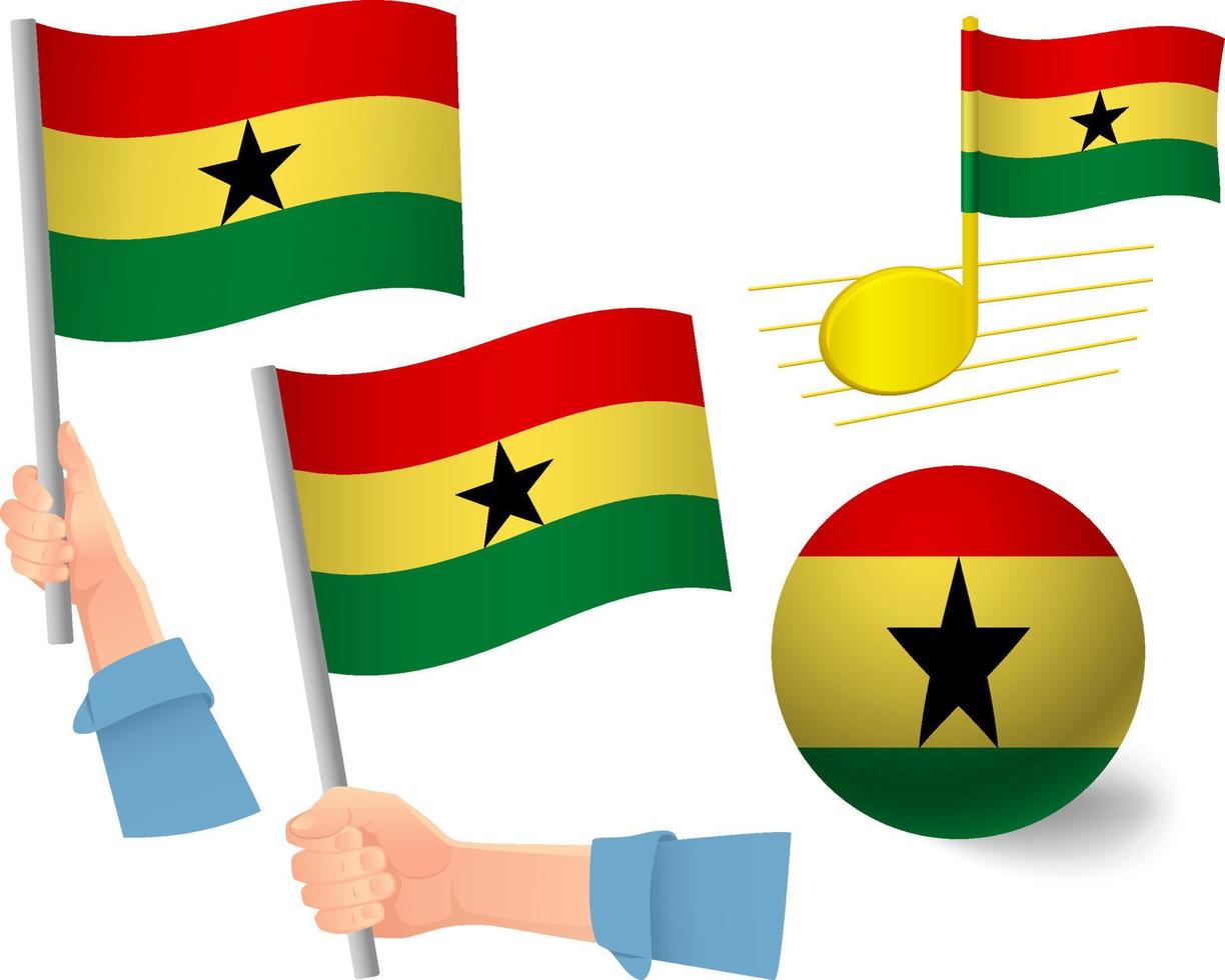 Ghana flag icon set vector
