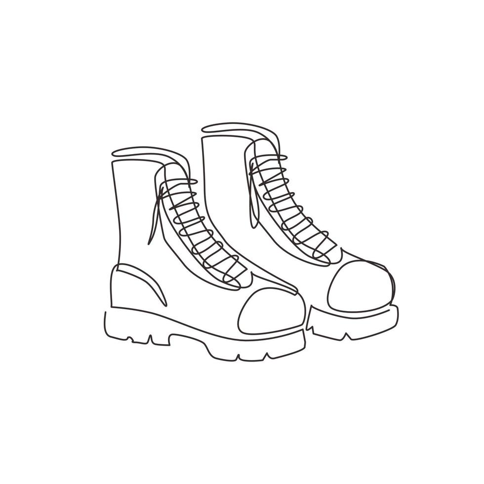 icono de botas de senderismo turísticas de dibujo de una sola línea. vector  de zapatos de