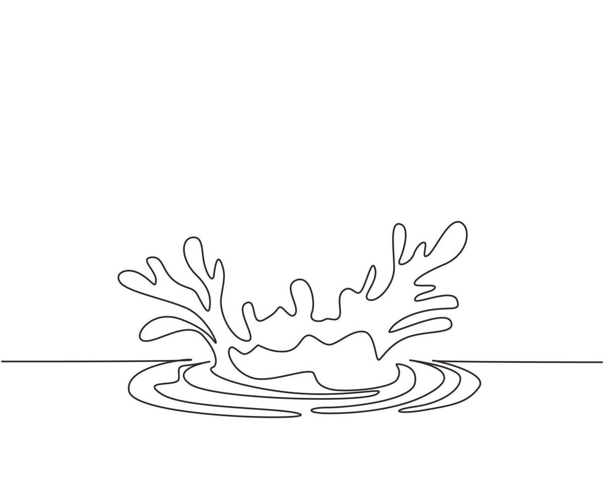 primer plano de dibujo de una sola línea continua de salpicaduras de agua frescas y claras aisladas sobre fondo blanco. concepto de forma refrescante de salpicaduras de agua. Ilustración de vector de diseño gráfico de dibujo de una línea dinámica