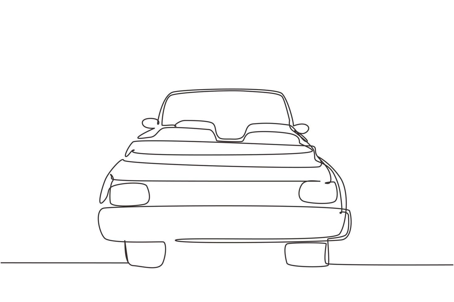 Single one line drawing vintage convertible sports car logo icon. Outline symbol of collectors car and automotive design. Classic motor vehicle. Continuous line draw design graphic vector illustration
