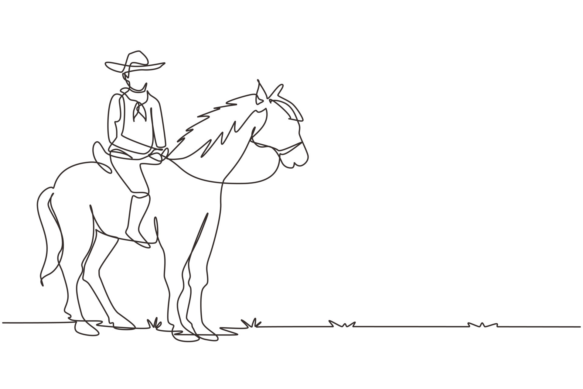 cowboy riding horse drawing