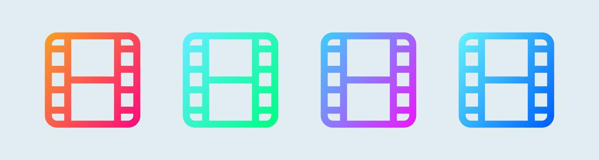 icono de línea de película en colores degradados. símbolo de tira de película para interfaz multimedia. vector
