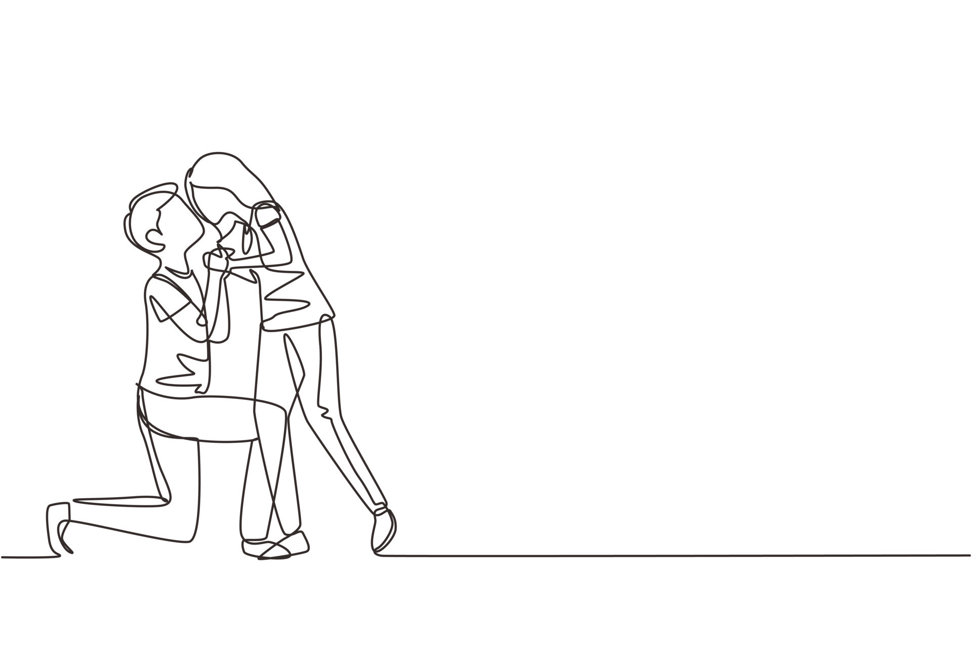 Contemporary Aesthetic Continuous Line Drawing, Romantic Couple