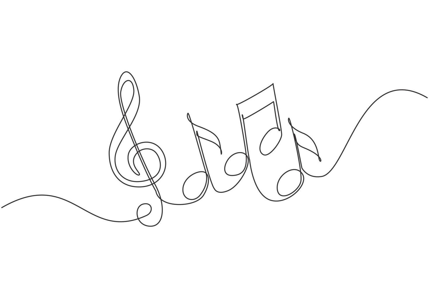 Continuous one line drawing music notes on stave. Musical symbol in one linear minimalist style. Trendy abstract wave melody. Vector outline sketch sound. Single line draw design graphic illustration