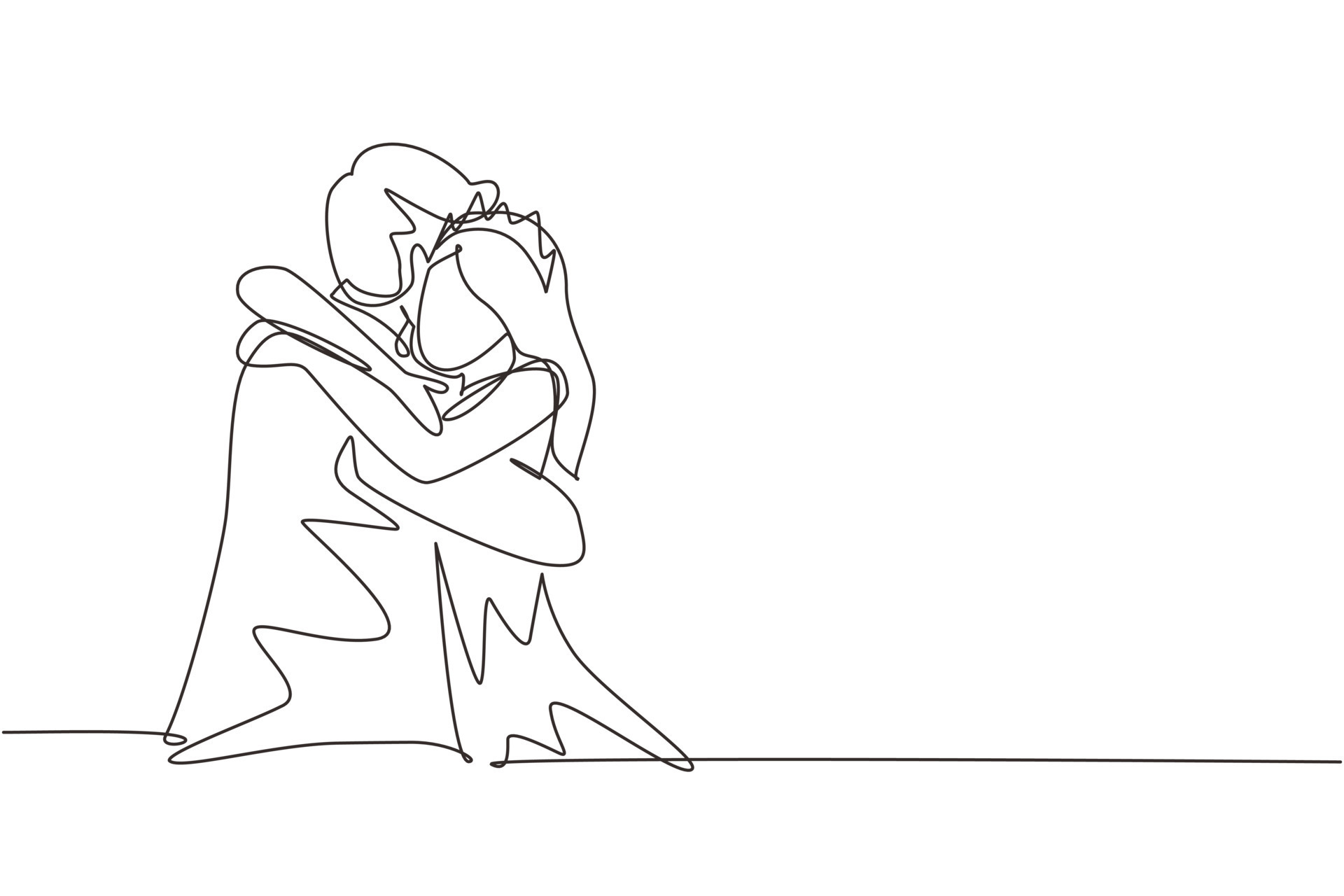 Continuous one line drawing romantic married female in love kissing on lap  male wearing wedding dress. Man carrying a woman in wedding celebration.  Single line draw design vector graphic illustration 8721494 Vector