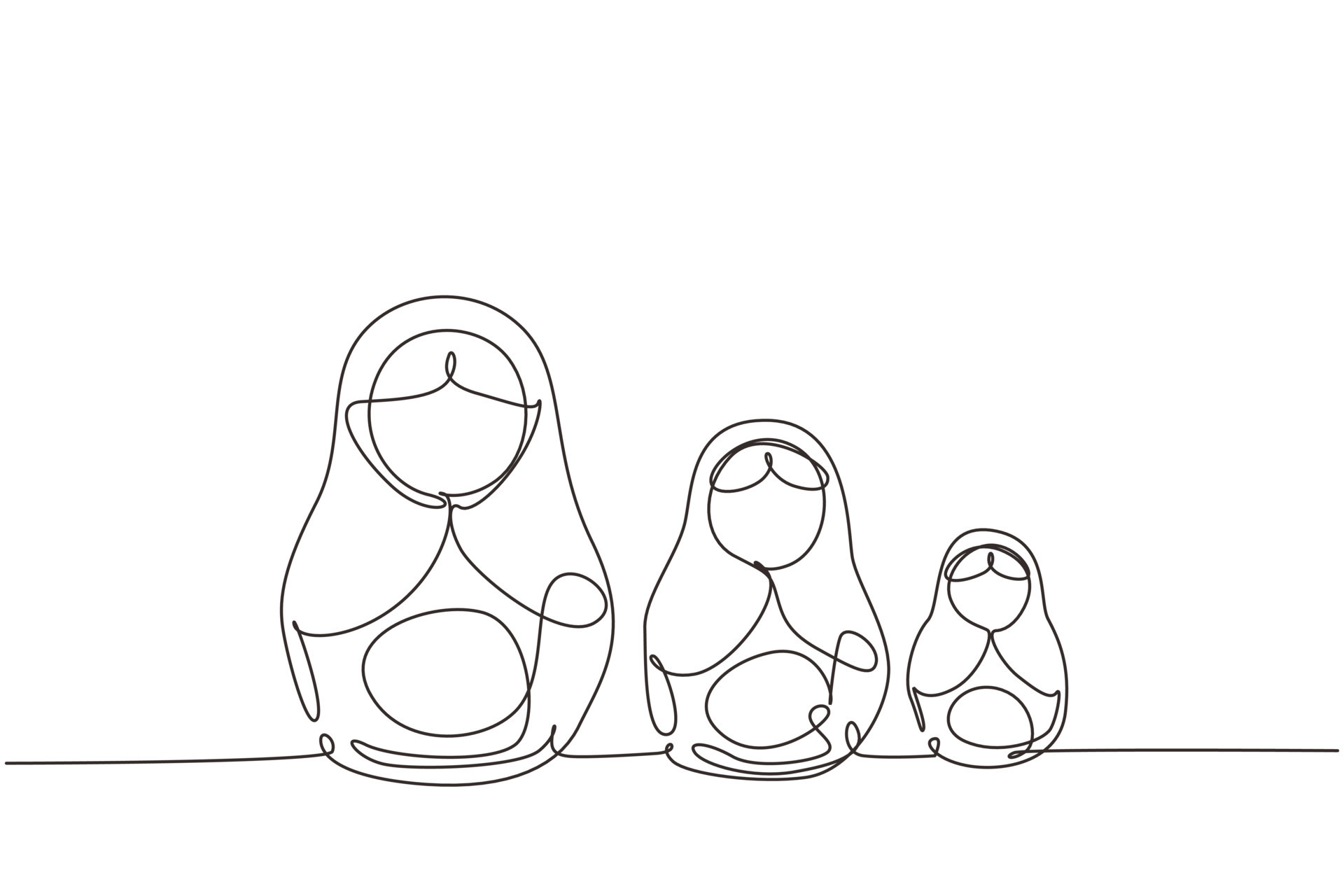 Continuous one line drawing matryoshka russian nesting dolls of