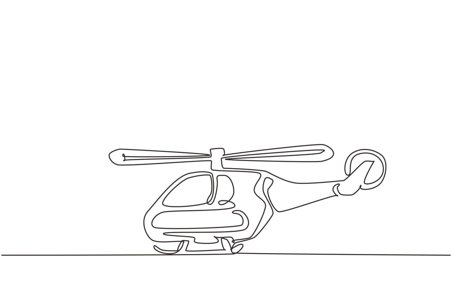 Continuous one line drawing toy helicopter. Children toys, air vehicles. Flying helicopter, for transportation. Transport for flight in air. Single line draw design vector graphic illustration