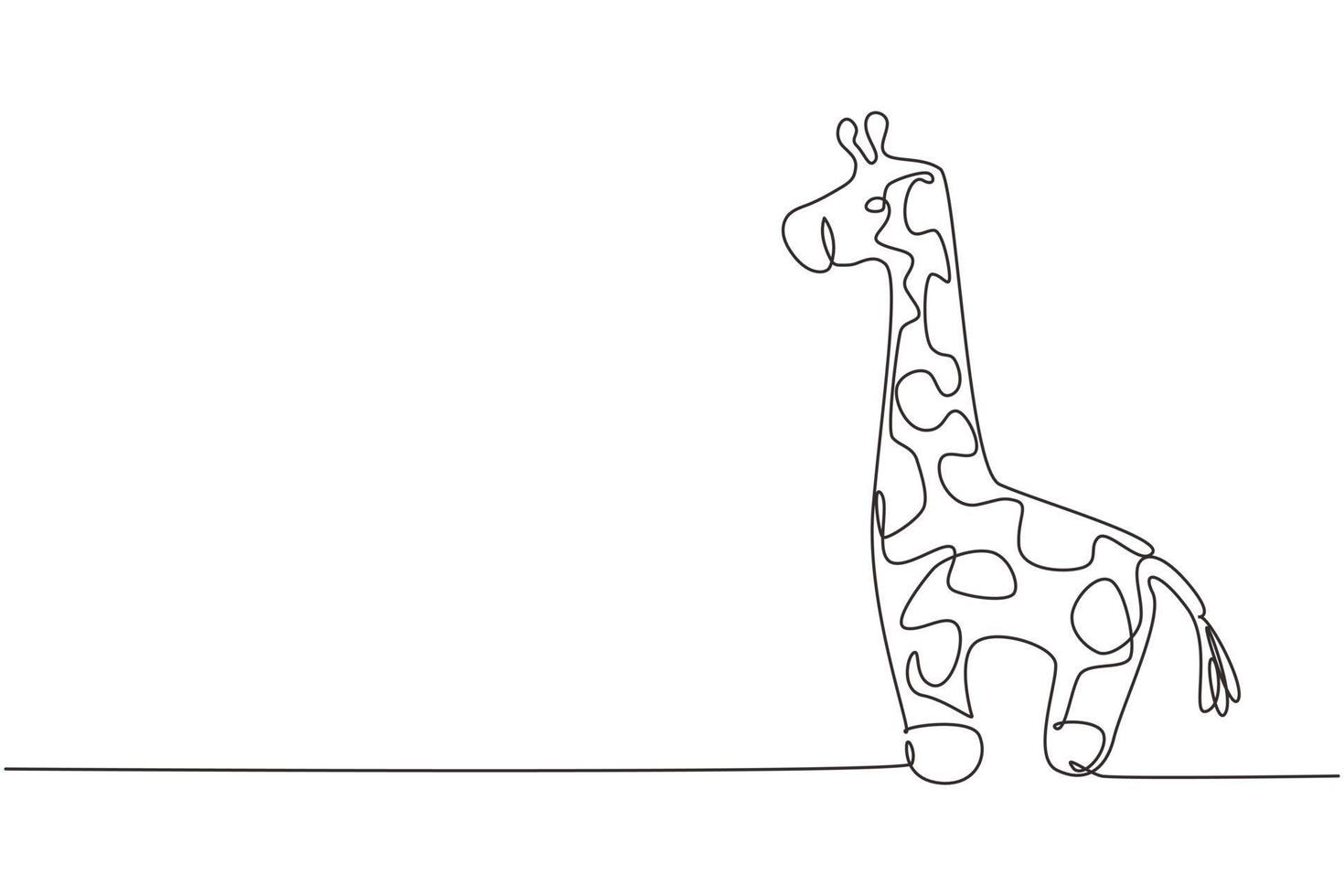 Muñeco de peluche de jirafa con dibujo de una sola línea continua. Marioneta de peluche de jirafa. juguete de jirafa de peluche. juguetes de jirafa amarilla para niños. Ilustración de vector de diseño gráfico de dibujo de una línea dinámica