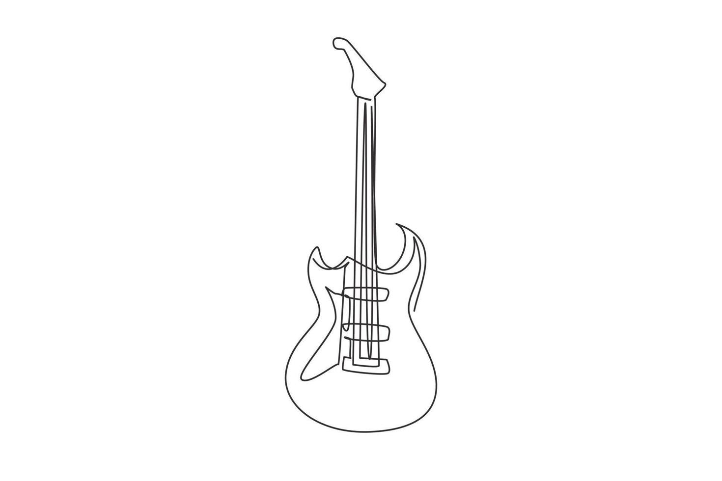 Single continuous line drawing electric guitar classic icon. Electric guitar band equipment. Music instrument vector symbol for rock and hardcore theme song. One line draw graphic design illustration