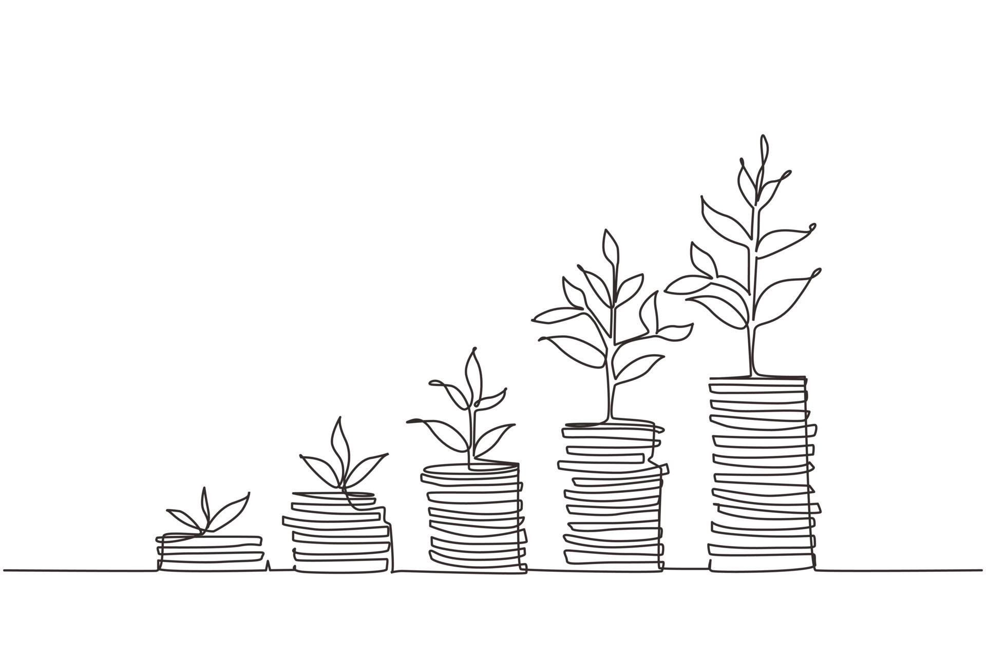 Single continuous line drawing step of coins stacks, money, saving and