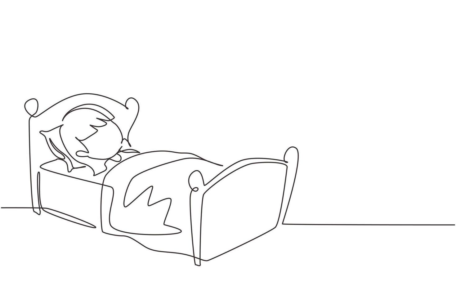 Single continuous line drawing cute girl sleeping on tonight ...