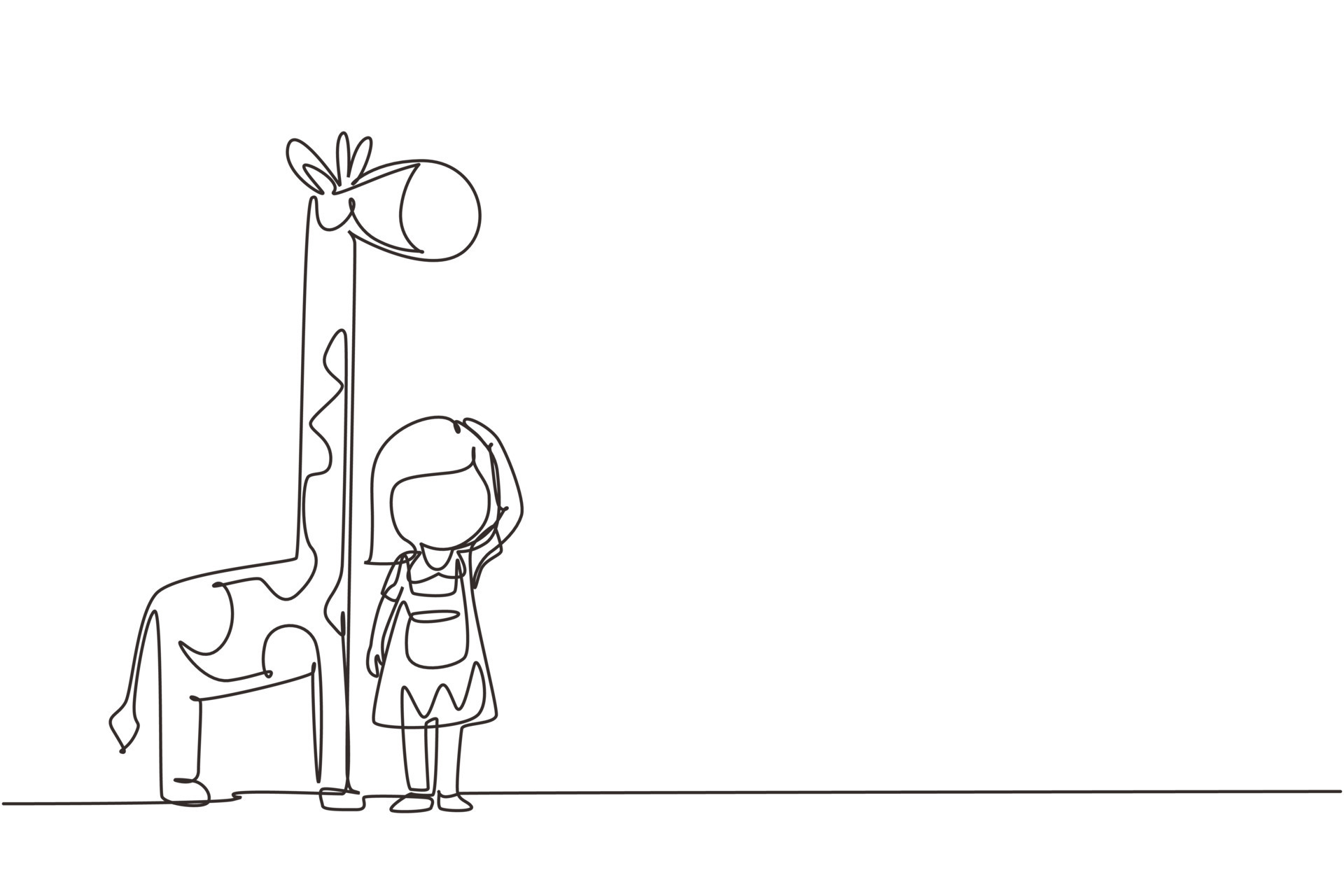 Continuous one line drawing little girl measuring her height with