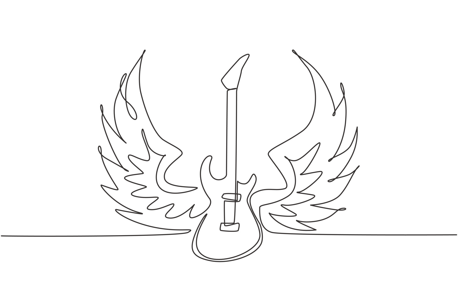 Single one line drawing vintage vector label with rock and roll ...