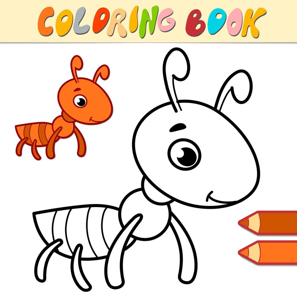 libro de colorear o página para niños. hormiga vector blanco y negro