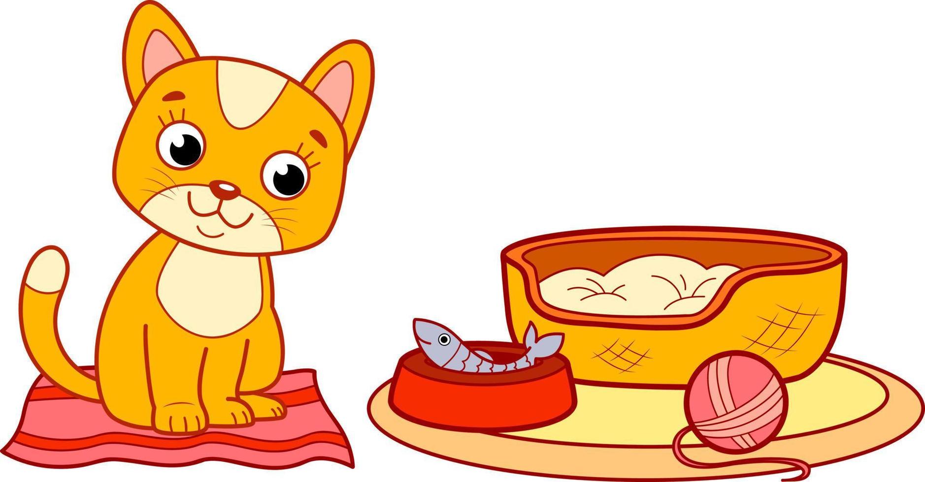 Cute cat cartoon. Cat bed clipart vector