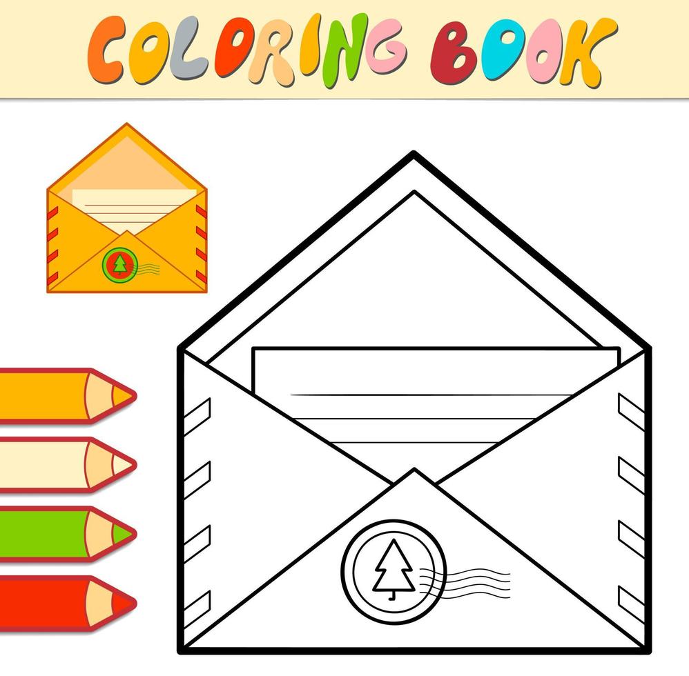 Coloring book or Coloring page for kids. Christmas Envelope black and white vector