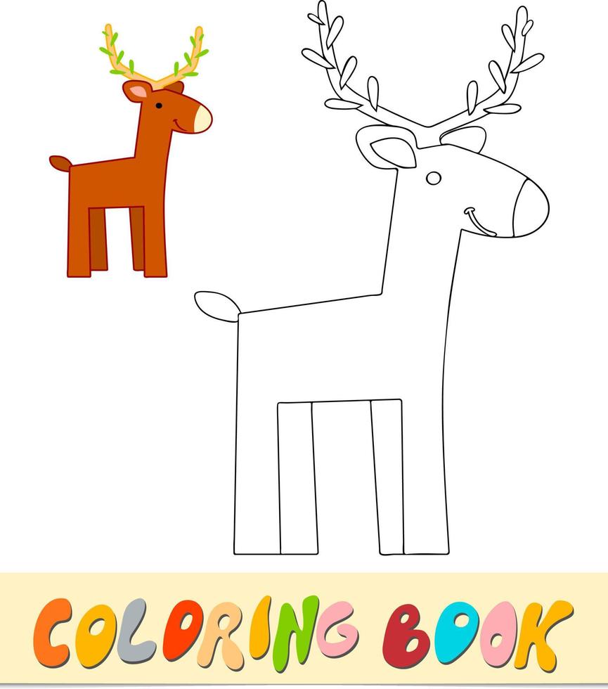 Coloring book or page for kids. Deer black and white vector illustration