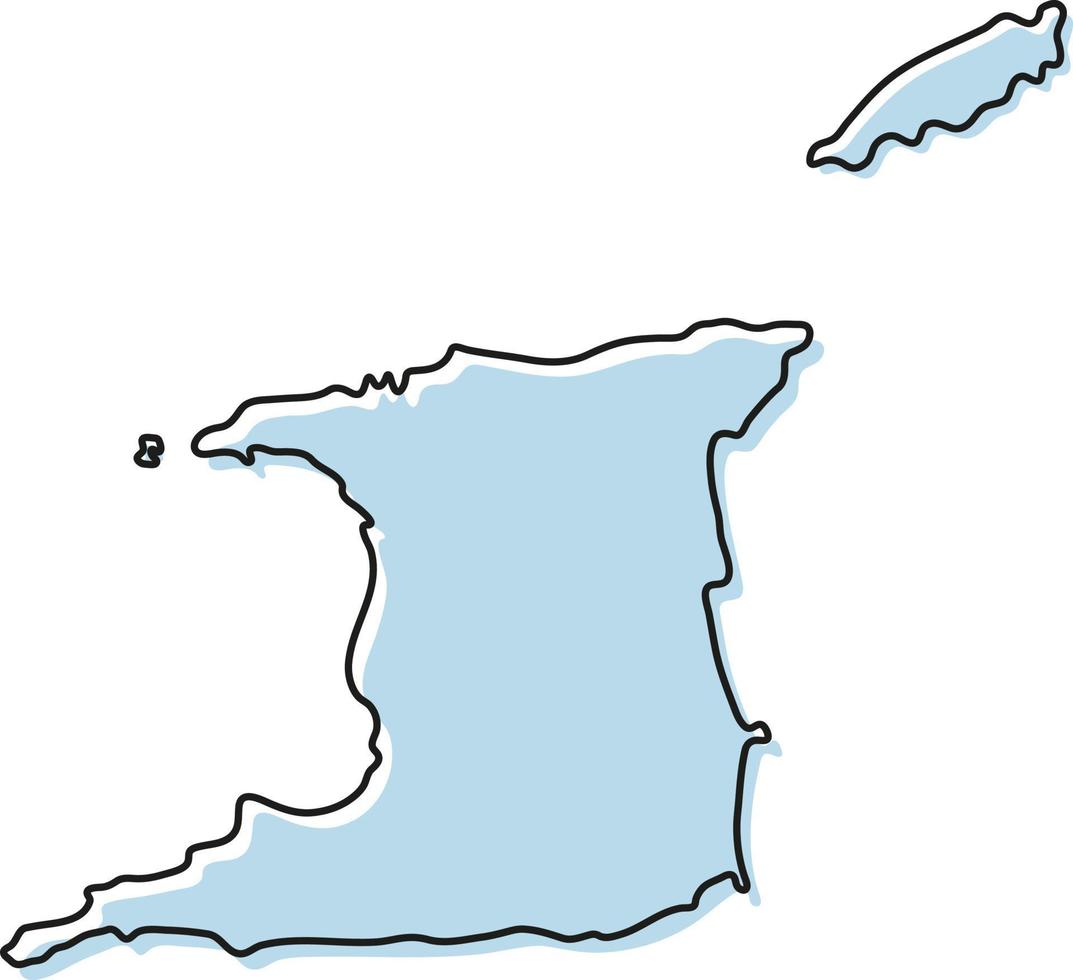 Stylized simple outline map of Trinidad and Tobago icon. Blue sketch map of Trinidad and Tobago vector illustration