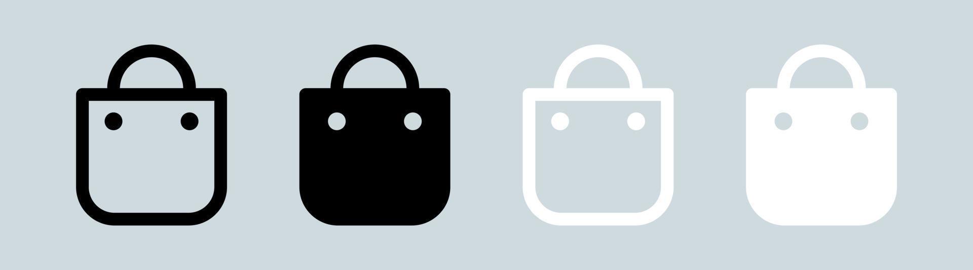 ícono de bolsa de compras en colores blanco y negro. signo de bolsa de compras para la interfaz de aplicaciones web o de comercio. vector