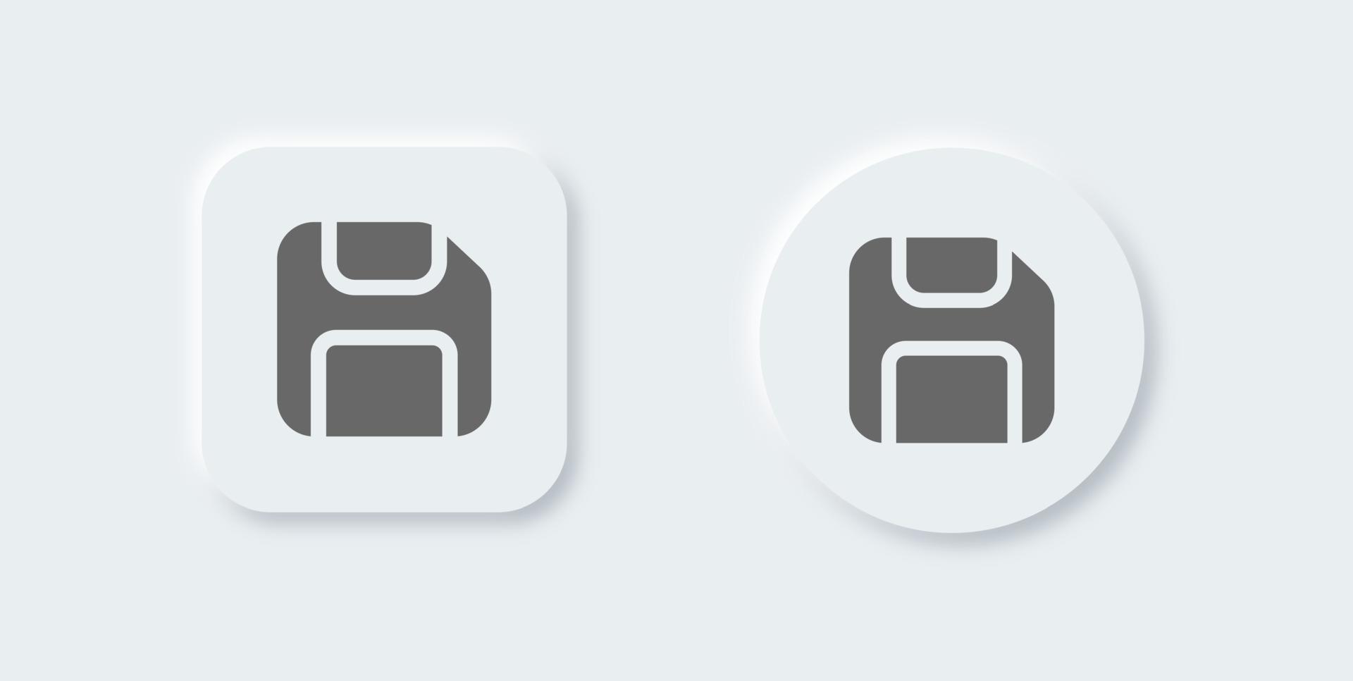 Disk solid icon in neomorphic design style. Floppy disk vector sign for storage.