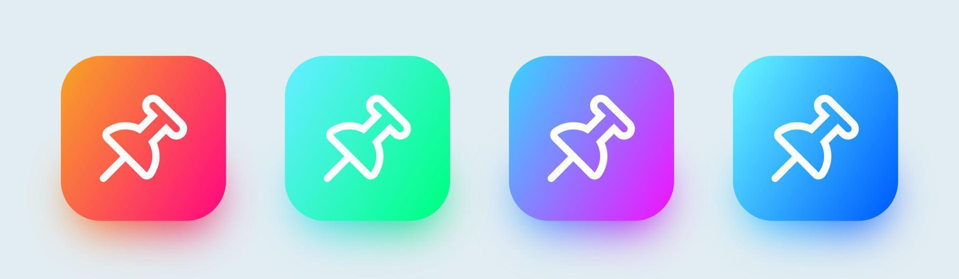 Thumbtack line icon in square gradient colors. Push pin symbol vector illustration.