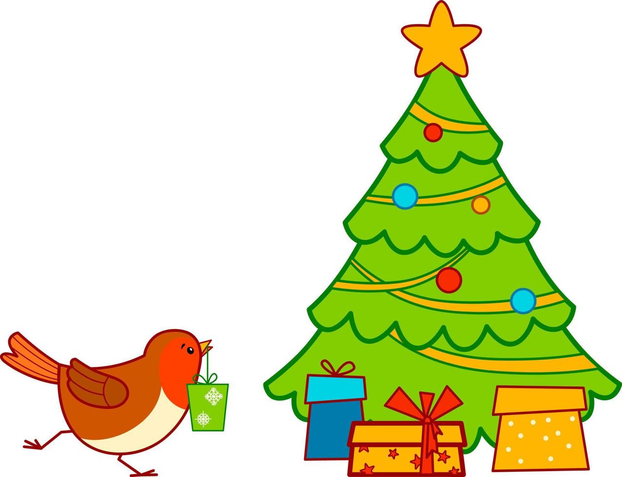 imágenes prediseñadas de dibujos animados de navidad. navidad robin pájaro clipart vector ilustración