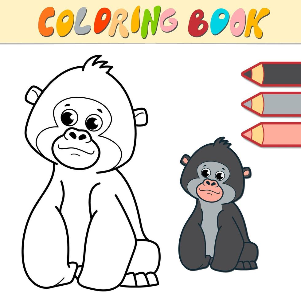 libro de colorear o página para niños. vector de gorila blanco y negro