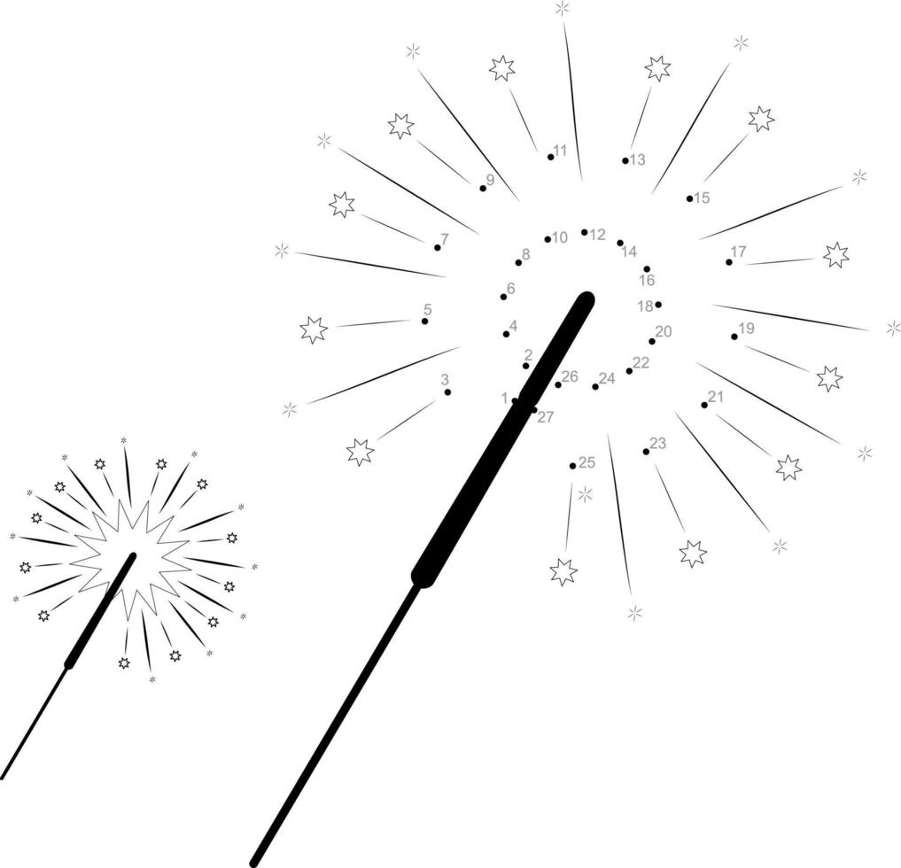 Dot to dot Christmas puzzle for children. Connect dots game. Christmas sparkler vector illustration