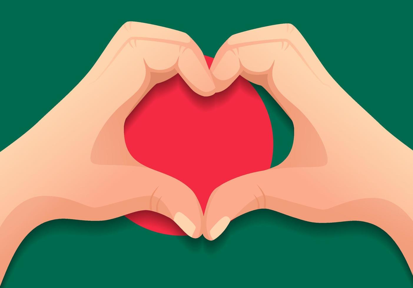 bandera de bangladesh y forma de corazón de mano vector
