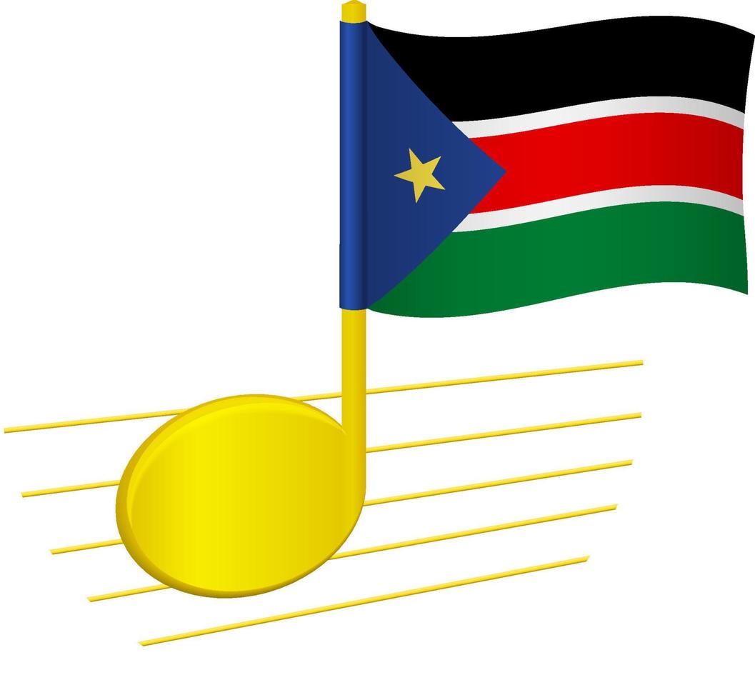 South Sudan flag and musical note vector