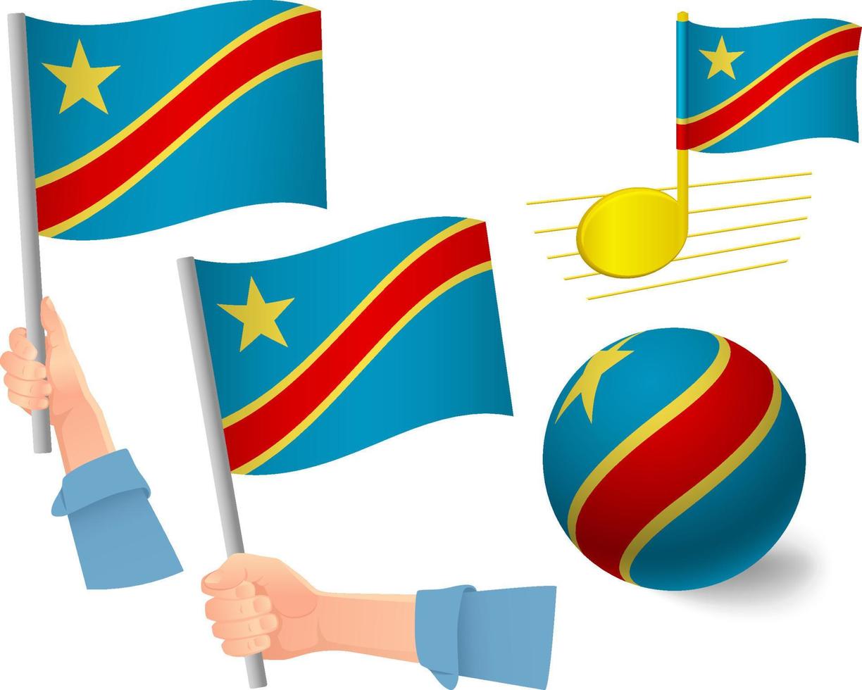 conjunto de iconos de bandera de la república democrática del congo vector